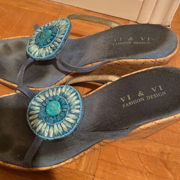 Blue beach cork shoes & blue boho suede-denim bag - Picture 7 of 11